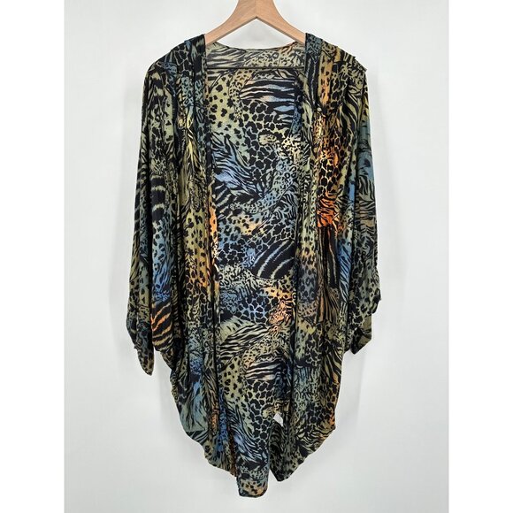 C&A Cocoon Cardigan Women One Size Dolman Sleeve Animal Print Green Blue Orange - Picture 1 of 10
